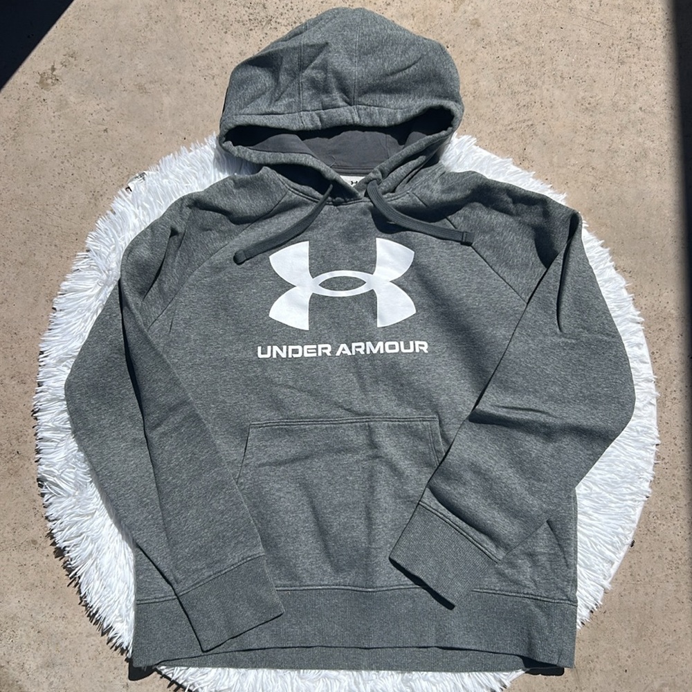 Under Armour Women's Rival Fleece Logo League Gray and White Hoodie Size Medium
